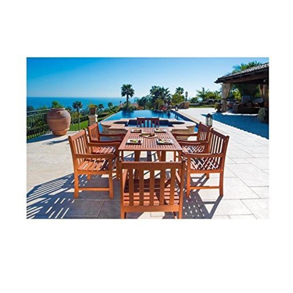 Dropship Vendor Group DropshipVendorGroup V98SET10 Malibu Eco-Friendly 7-Piece Wood Outdoor Dining Set With Stacking Dining Chairs V98SET10